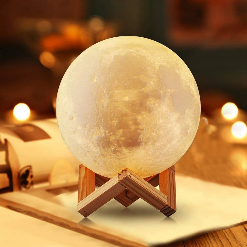 Abajur lua 8cm lâmpada led night light alimentado por bateria com suporte estrelado