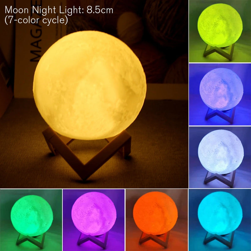 Abajur lua 8cm lâmpada led night light alimentado por bateria com suporte estrelado